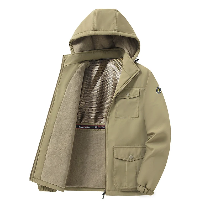 Herren Winddichter Fleecegefütterter Parka mit Kapuze und Multifunktionstaschen Nord Taschen