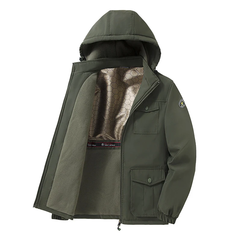 Herren Winddichter Fleecegefütterter Parka mit Kapuze und Multifunktionstaschen Nord Taschen