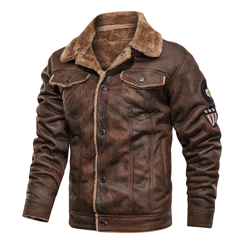 Herren Wildlederjacke mit Teddyfutter und Military-Patches Nord Taschen