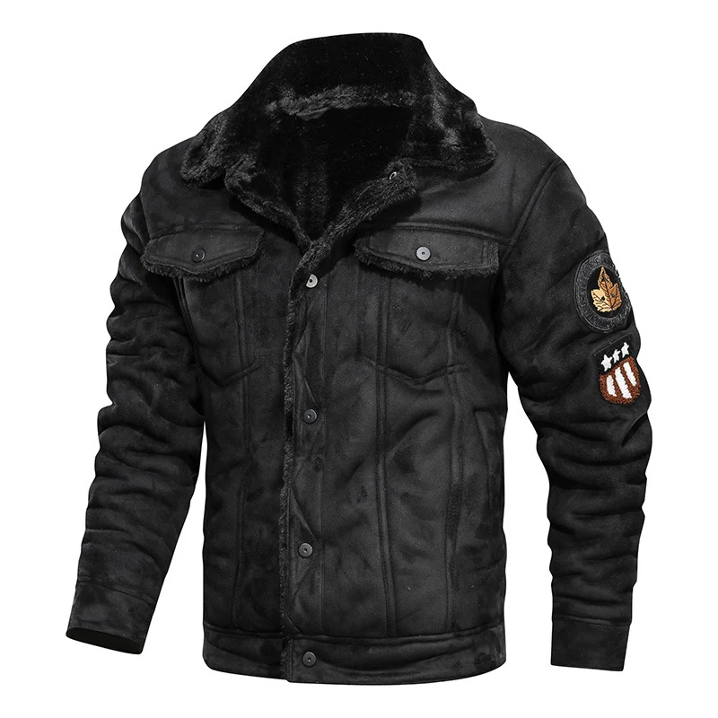 Herren Wildlederjacke mit Teddyfutter und Military-Patches Nord Taschen