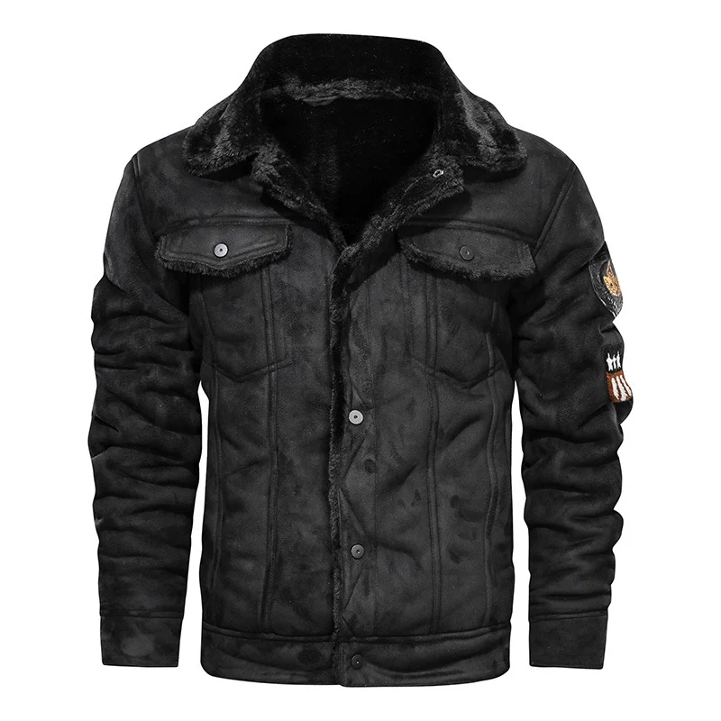 Herren Wildlederjacke mit Teddyfutter und Military-Patches Nord Taschen