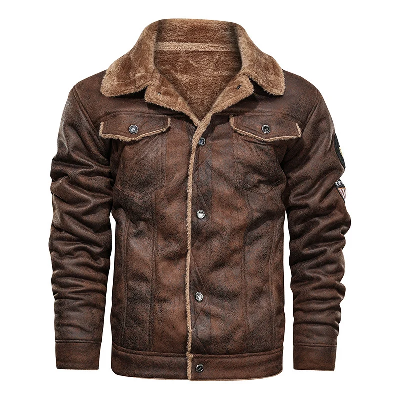 Herren Wildlederjacke mit Teddyfutter und Military-Patches Nord Taschen