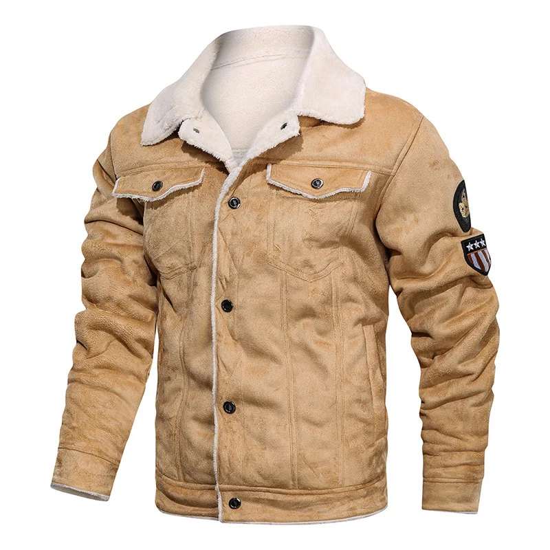 Herren Wildlederjacke mit Teddyfutter und Military-Patches Nord Taschen