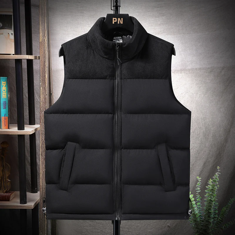 Herren Wattierte Steppweste mit hohem Kragen, Cord‑Schulterblende und verstellbaren Seitenschnallen Nord Taschen