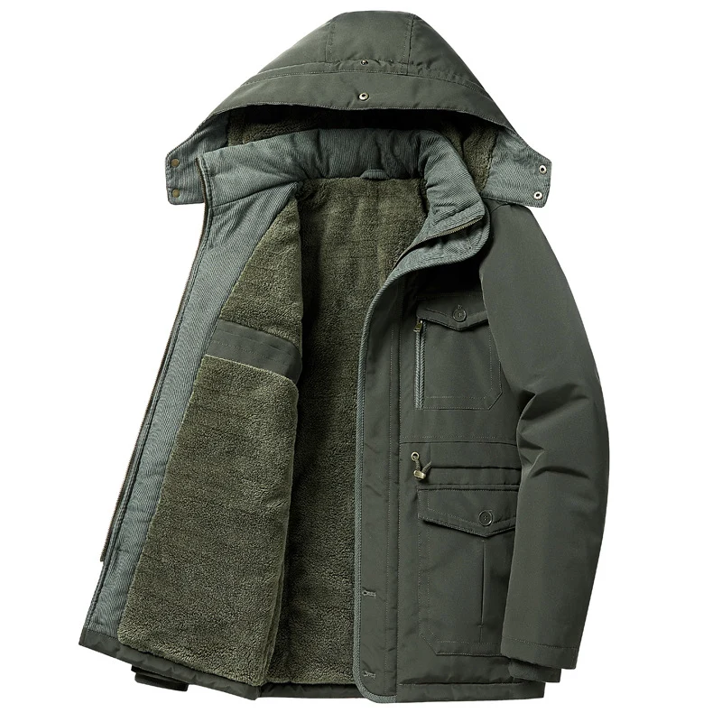 Herren wattierte Parka-Jacke mit Teddyfutter, Kapuze und multifunktionalen Taschen Nord Taschen