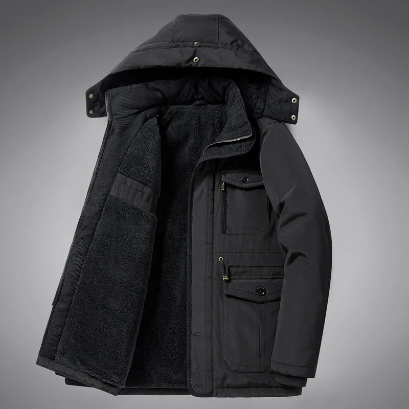 Herren wattierte Parka-Jacke mit Teddyfutter, Kapuze und multifunktionalen Taschen Nord Taschen