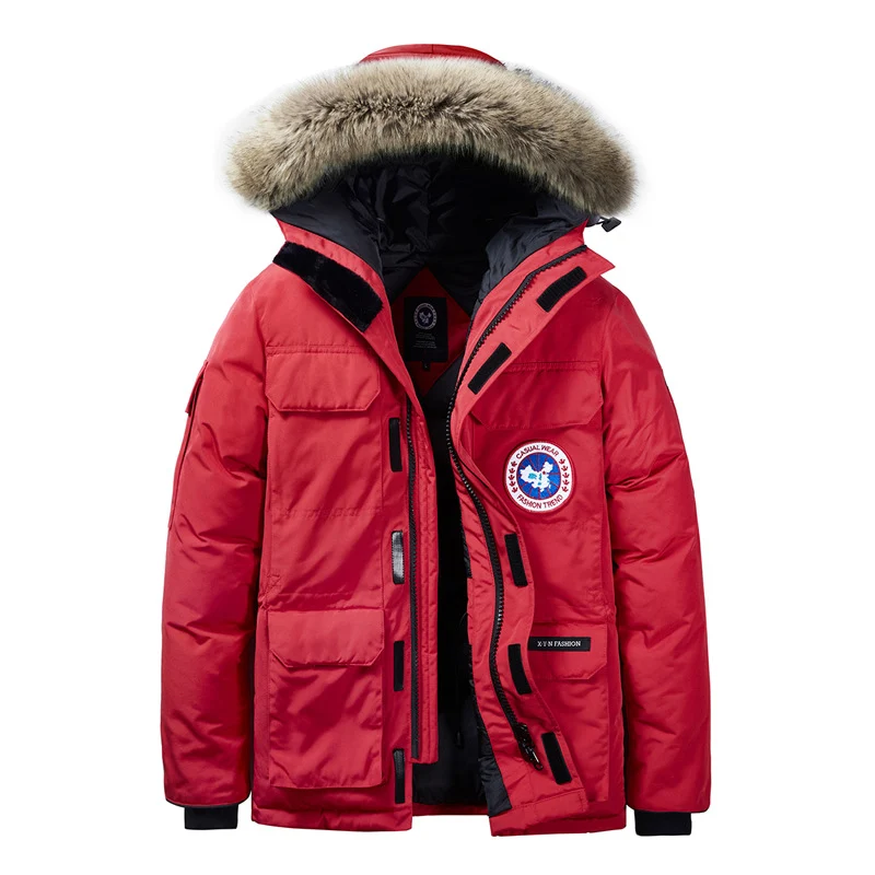 Herren warmer Daunenparka mit abnehmbarer Kapuze und Mehrfach‑Utility-Taschen Nord Taschen
