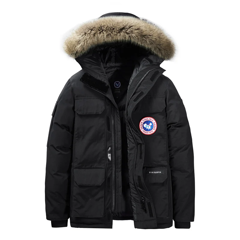 Herren warmer Daunenparka mit abnehmbarer Kapuze und Mehrfach‑Utility-Taschen Nord Taschen