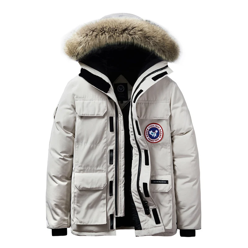 Herren warmer Daunenparka mit abnehmbarer Kapuze und Mehrfach‑Utility-Taschen Nord Taschen