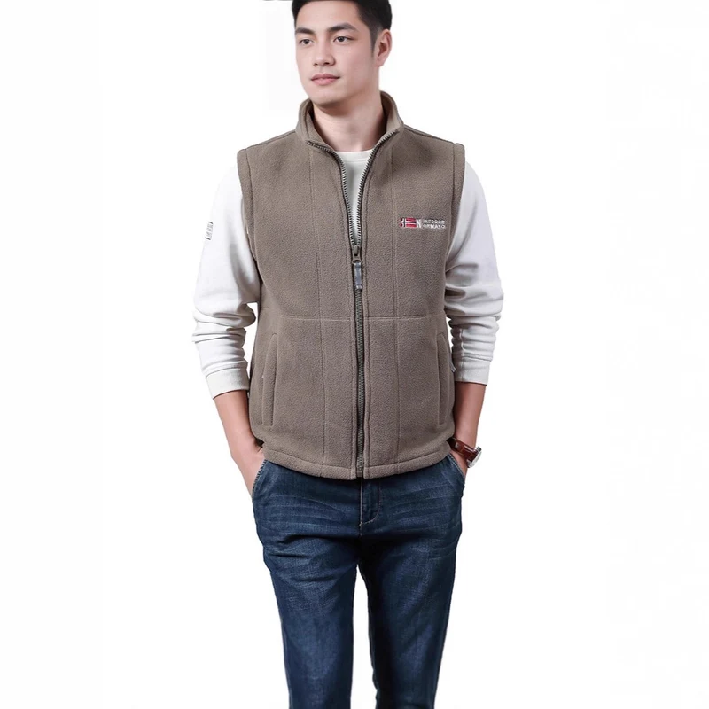 Herren Warme Fleece-Outdoorweste mit durchgehendem Reißverschluss und Stehkragen Nord Taschen