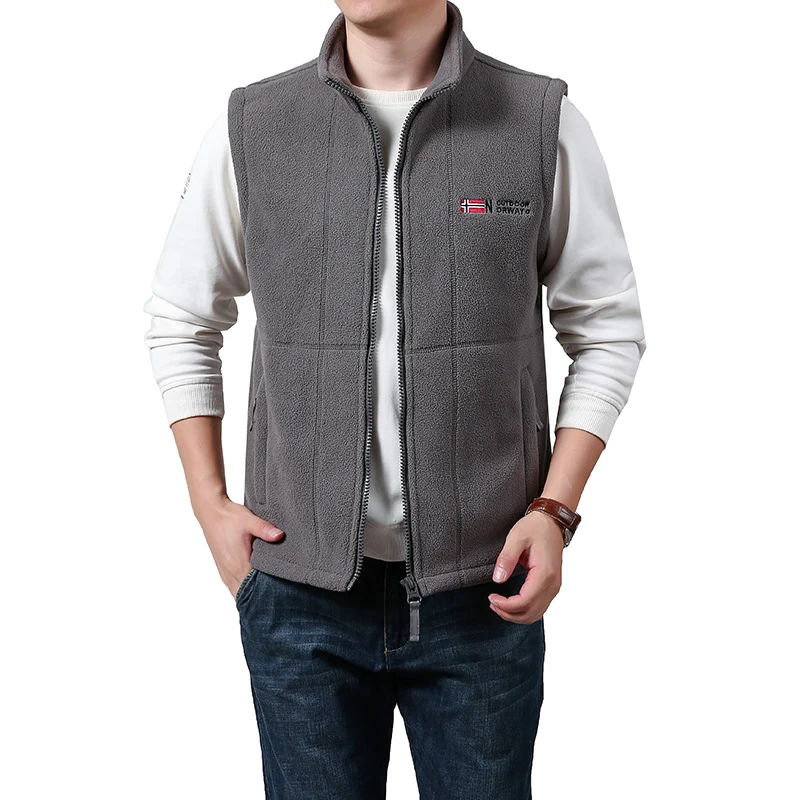 Herren Warme Fleece-Outdoorweste mit durchgehendem Reißverschluss und Stehkragen Nord Taschen