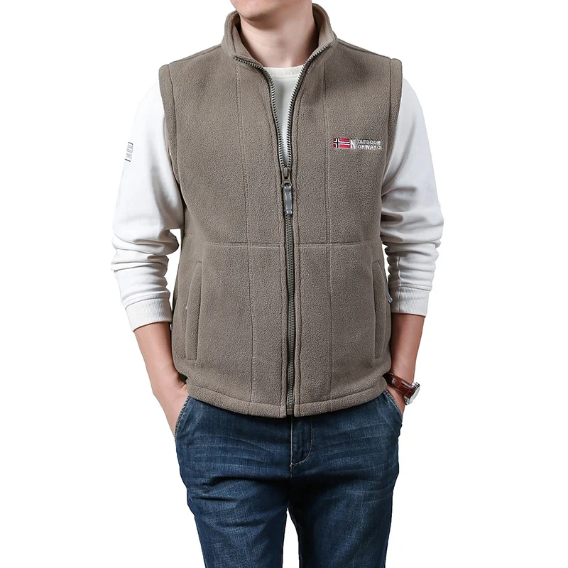 Herren Warme Fleece-Outdoorweste mit durchgehendem Reißverschluss und Stehkragen Nord Taschen