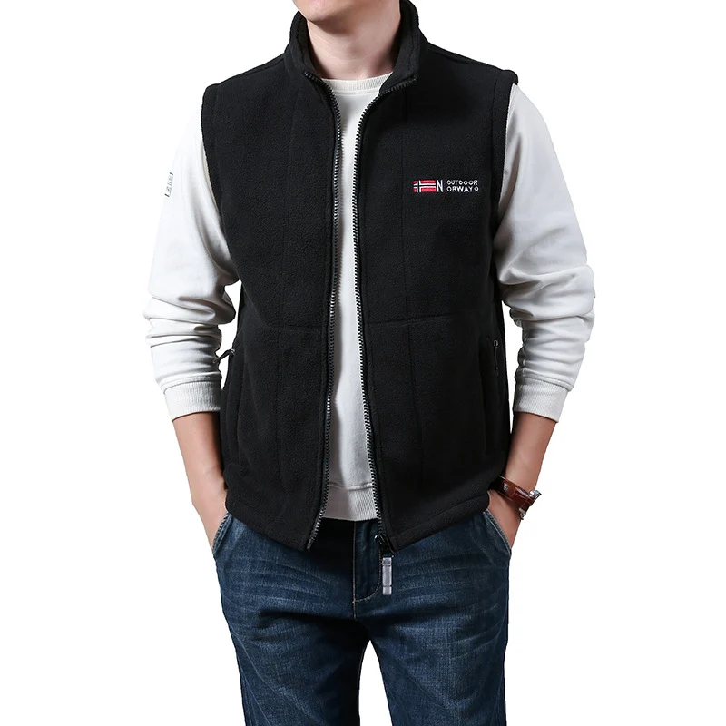 Herren Warme Fleece-Outdoorweste mit durchgehendem Reißverschluss und Stehkragen Nord Taschen