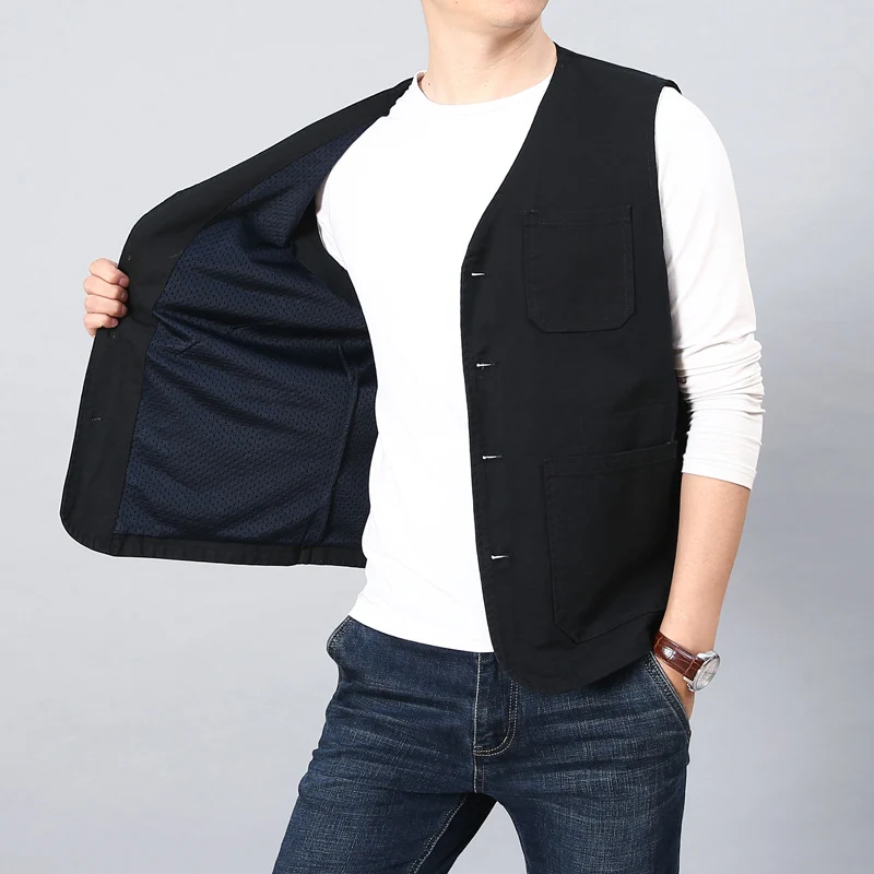Herren Utility-Weste mit gestreiftem Innenfutter aus Baumwoll-Canvas Nord Taschen