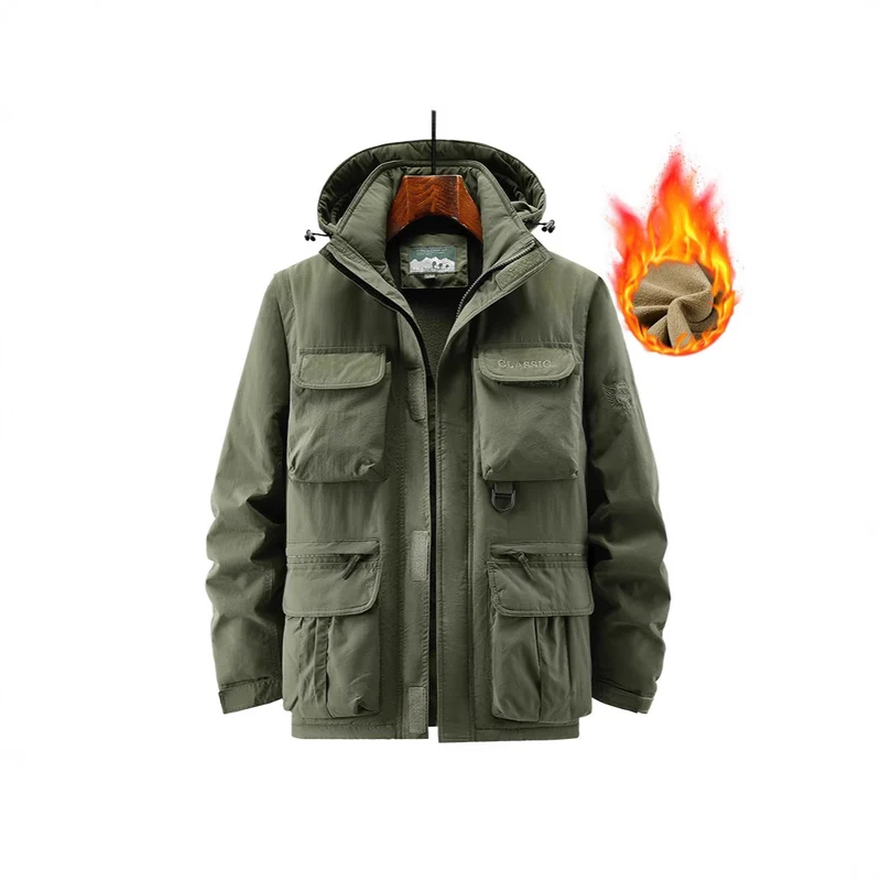 Herren Utility-Parka mit wärmendem Fleece-Futter, Multifunktionstaschen und verstellbarer Kapuze Nord Taschen