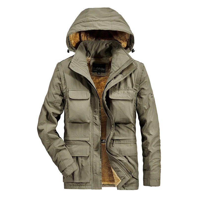 Herren Utility-Parka mit wärmendem Fleece-Futter, Multifunktionstaschen und verstellbarer Kapuze Nord Taschen