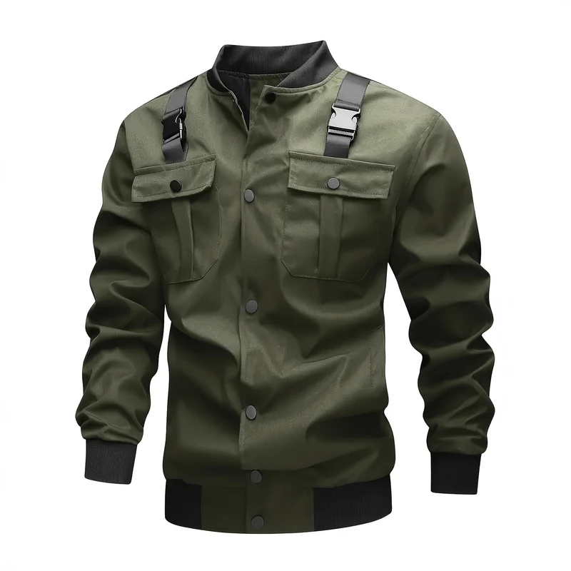 Herren Utility-Bomberjacke mit Brustklappentaschen, Schultergurten und Rippbündchen Nord Taschen