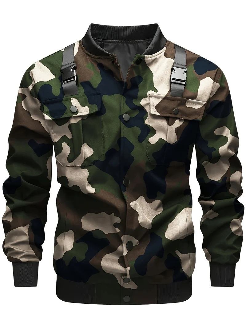 Herren Utility-Bomberjacke mit Brustklappentaschen, Schultergurten und Rippbündchen Nord Taschen