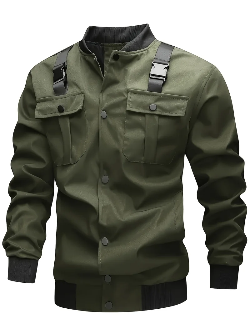 Herren Utility-Bomberjacke mit Brustklappentaschen, Schultergurten und Rippbündchen Nord Taschen