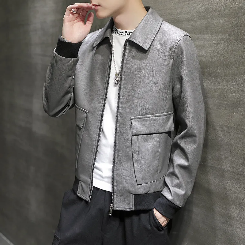 Herren Urbane Kunstleder‑Fliegerjacke mit Pattentaschen und geripptem Saum Nord Taschen