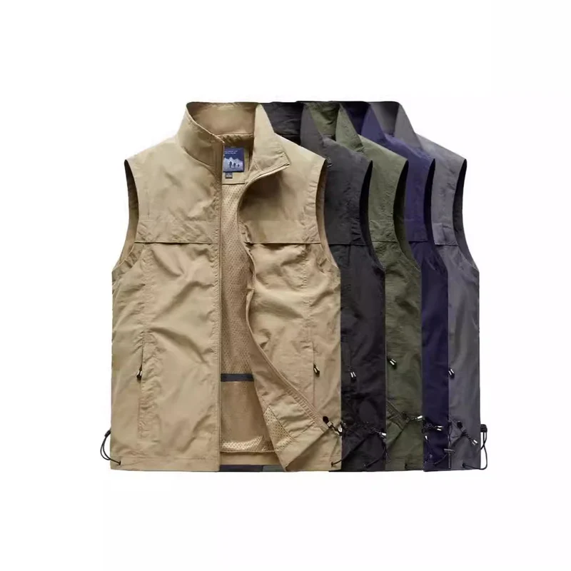 Herren Ultraleichte Outdoor-Utility-Weste mit Mesh‑Futter, Windschutzkragen und Kordelzug Nord Taschen
