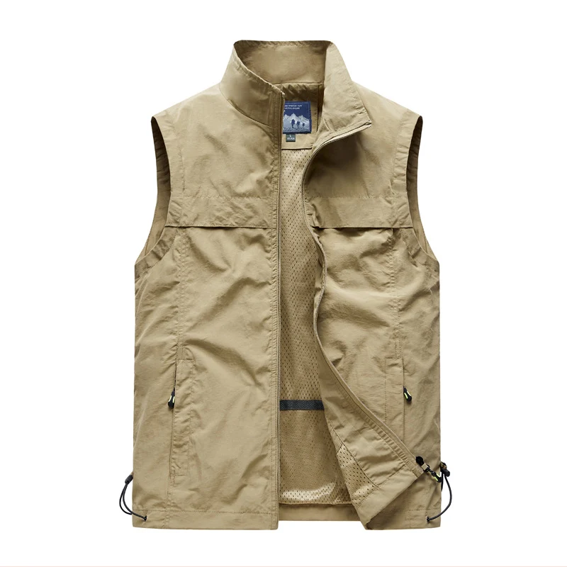 Herren Ultraleichte Outdoor-Utility-Weste mit Mesh‑Futter, Windschutzkragen und Kordelzug Nord Taschen