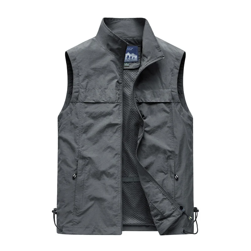 Herren Ultraleichte Outdoor-Utility-Weste mit Mesh‑Futter, Windschutzkragen und Kordelzug Nord Taschen