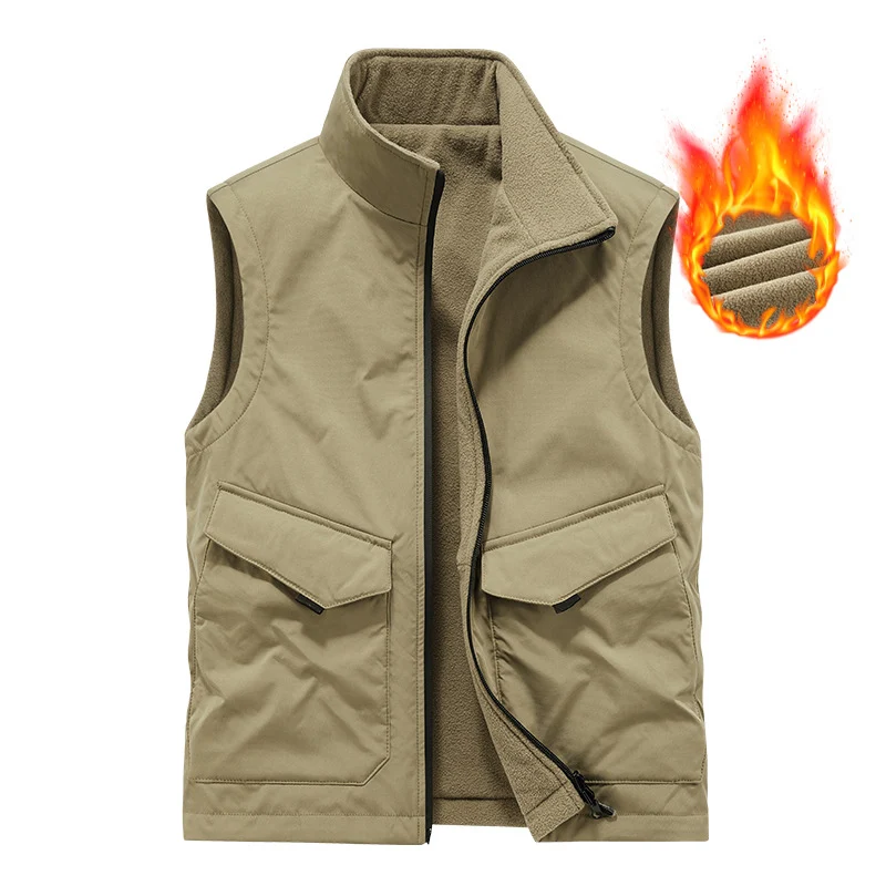 Herren Thermo-Fleeceweste mit weichem Teddyfleece, Stehkragen und Fronttaschen Nord Taschen