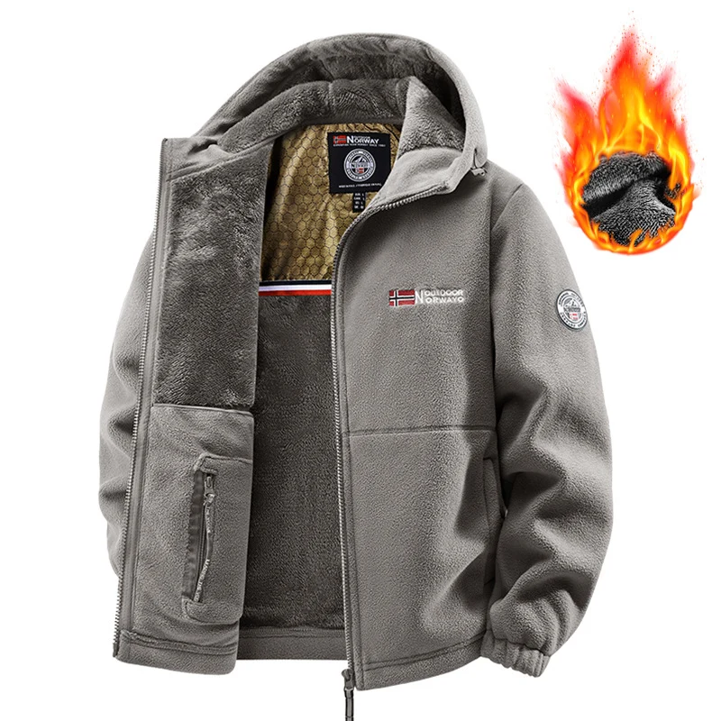 Herren Thermische Kapuzen-Fleecejacke mit doppelter Teddy-Innenlage und durchgehendem Reißverschluss Nord Taschen