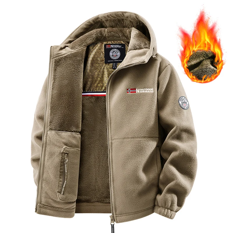 Herren Thermische Kapuzen-Fleecejacke mit doppelter Teddy-Innenlage und durchgehendem Reißverschluss Nord Taschen