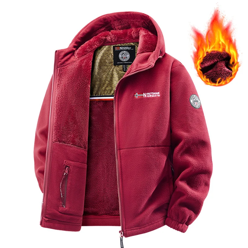 Herren Thermische Kapuzen-Fleecejacke mit doppelter Teddy-Innenlage und durchgehendem Reißverschluss Nord Taschen