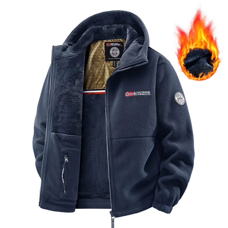 Herren Thermische Kapuzen-Fleecejacke mit doppelter Teddy-Innenlage und durchgehendem Reißverschluss Nord Taschen