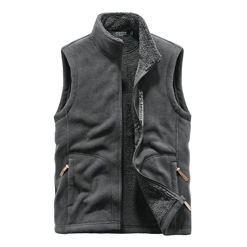 Herren Teddyfleece-Weste mit Sherpa-Innenfutter, Stehkragen und Reißverschlusstaschen Nord Taschen