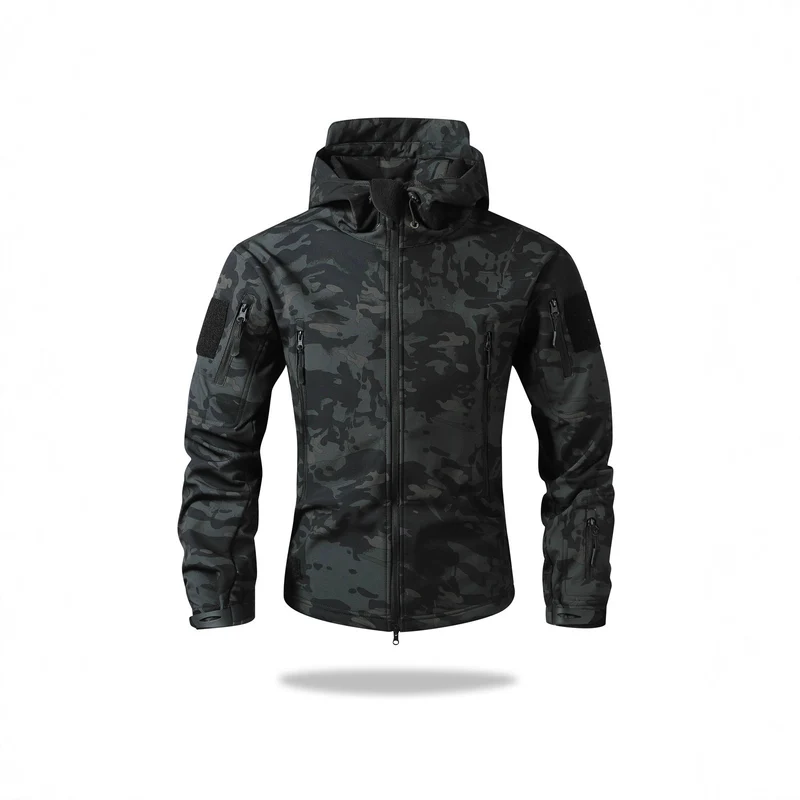 Herren Taktische Softshell-Jacke mit Kapuze, Camouflage-Print und Multifunktions-Taschen Nord Taschen