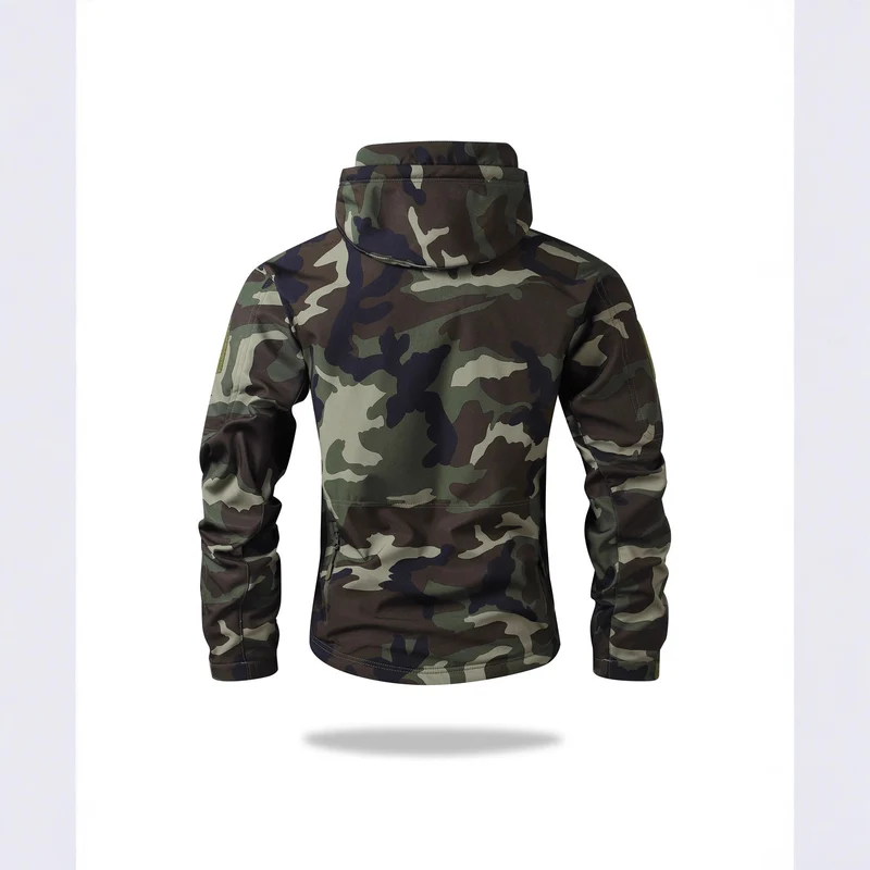 Herren Taktische Softshell-Jacke mit Kapuze, Camouflage-Print und Multifunktions-Taschen Nord Taschen