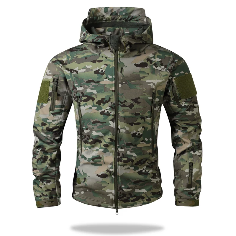 Herren Taktische Softshell-Jacke mit Kapuze, Camouflage-Print und Multifunktions-Taschen Nord Taschen