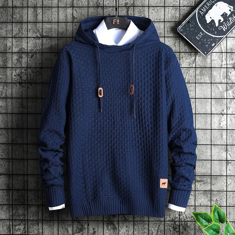 Herren Strukturiertes Kapuzenstrick-Pullover mit Reliefstruktur Nord Taschen