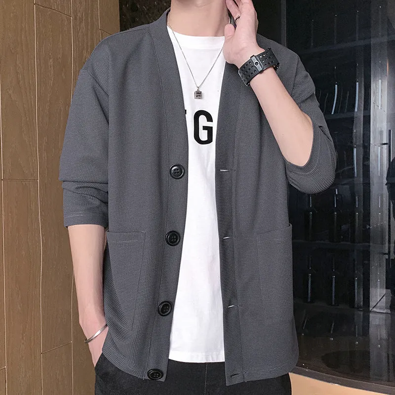 Herren Strukturierte Strickjacke mit V‑Ausschnitt, Dreiknopf‑Front und aufgesetzten Taschen Nord Taschen