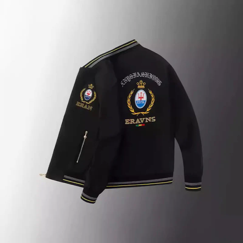 Herren Stickdetail-Bomberjacke im Retro-Crest-Stil mit Emblemstickerei und Reißverschluss-Ärmeltasche Nord Taschen