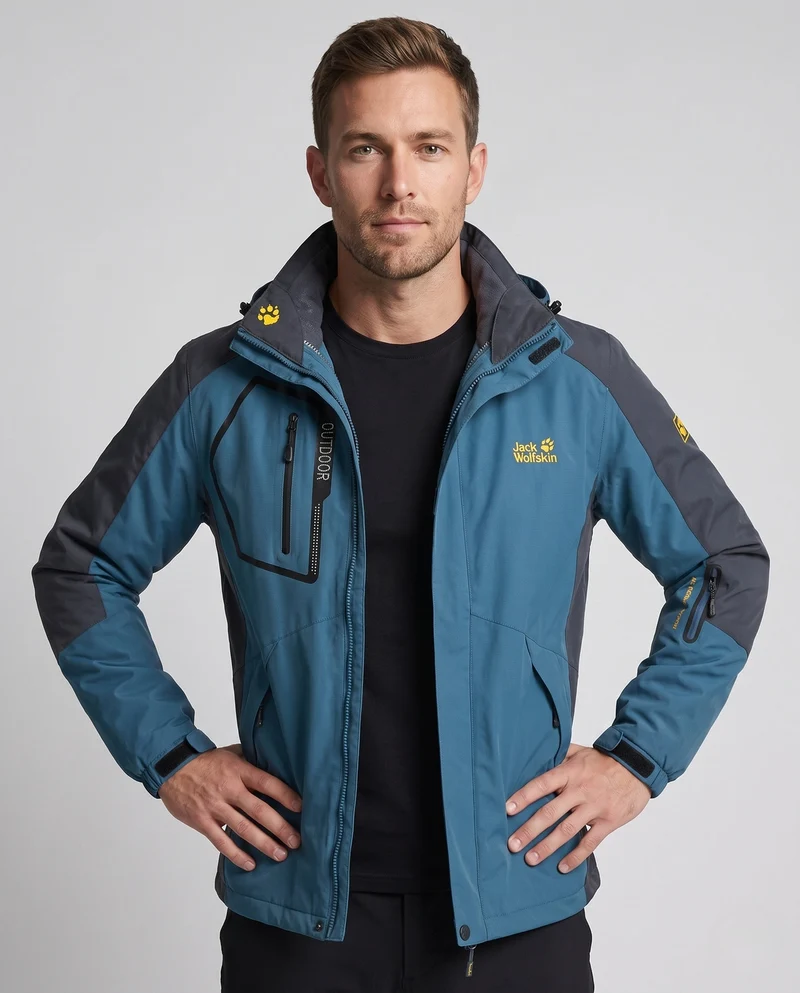 Herren Drei-in-Eins Softshell-Fleece Trekkingjacke mit abnehmbarer Kapuze