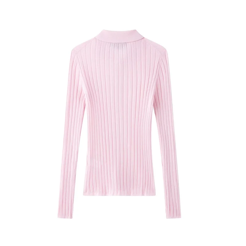 Damen elegante Strickbluse mit feiner Rippstruktur