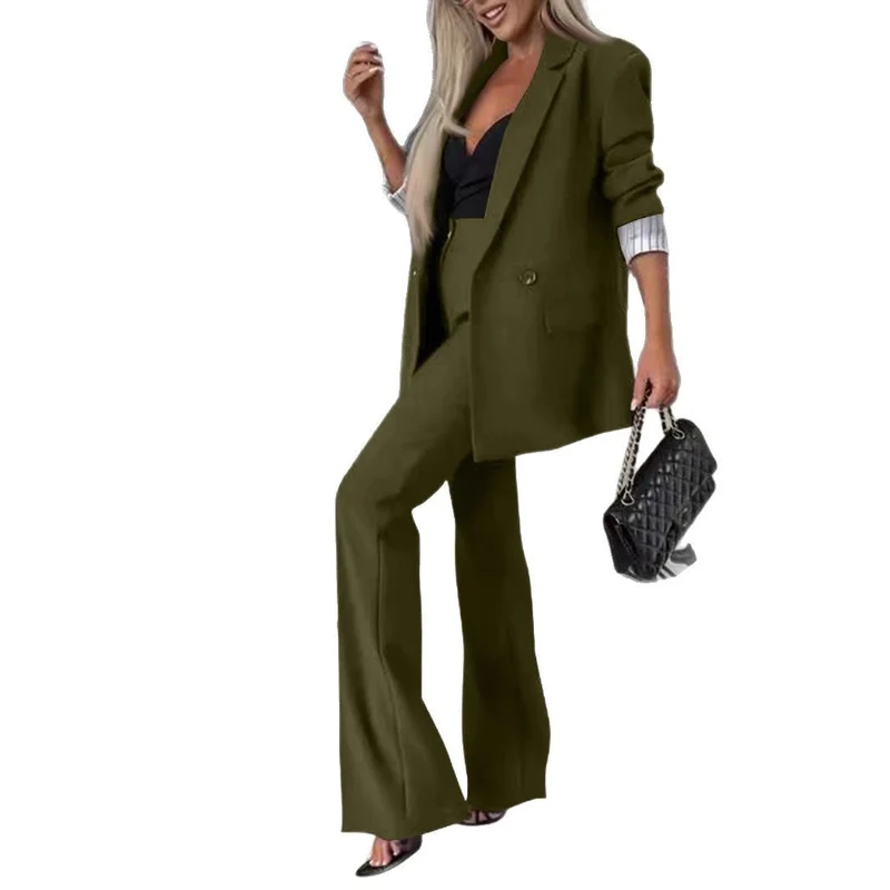 Damen elegantes und modernes Anzug-Set mit weitem Hosenbein und tailliertem Blazer - Vittorelli