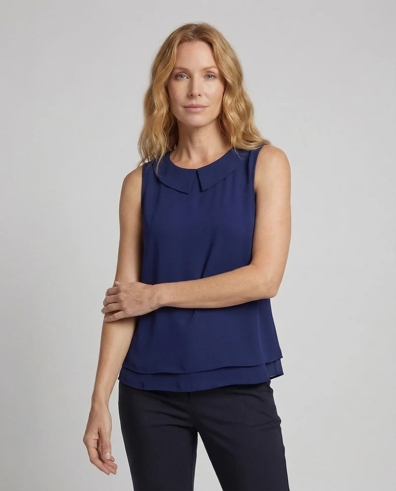 Damen Chiffonbluse Bubikragen Doppellagiger Saum