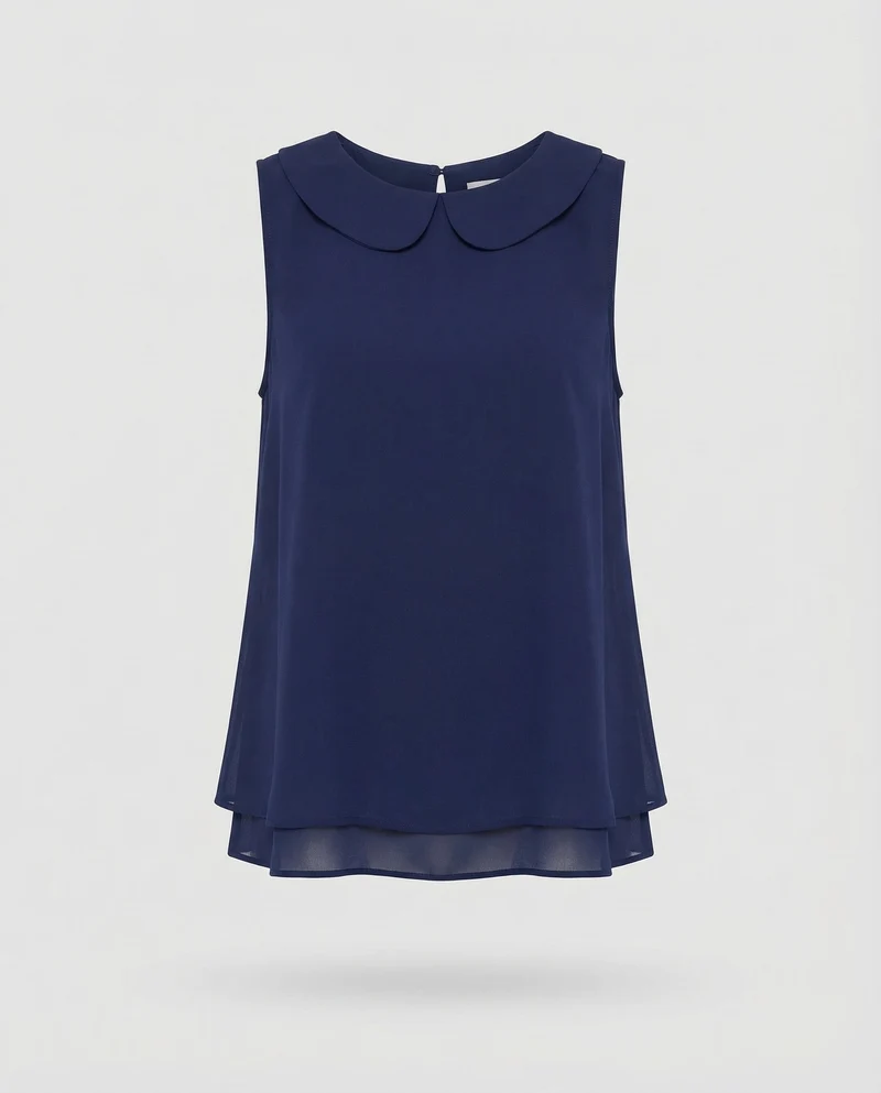 Damen Chiffonbluse Bubikragen Doppellagiger Saum