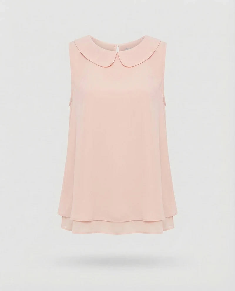 Damen Chiffonbluse Bubikragen Doppellagiger Saum