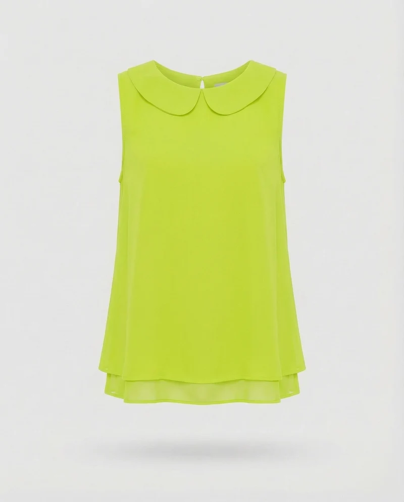 Damen Chiffonbluse Bubikragen Doppellagiger Saum