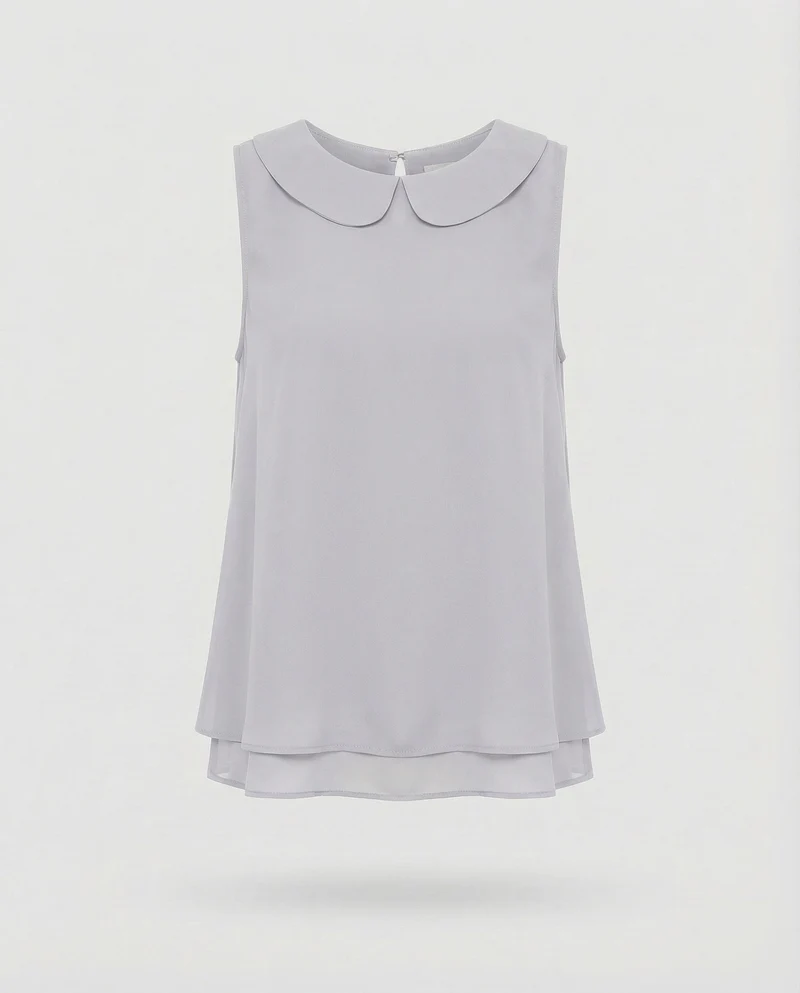 Damen Chiffonbluse Bubikragen Doppellagiger Saum