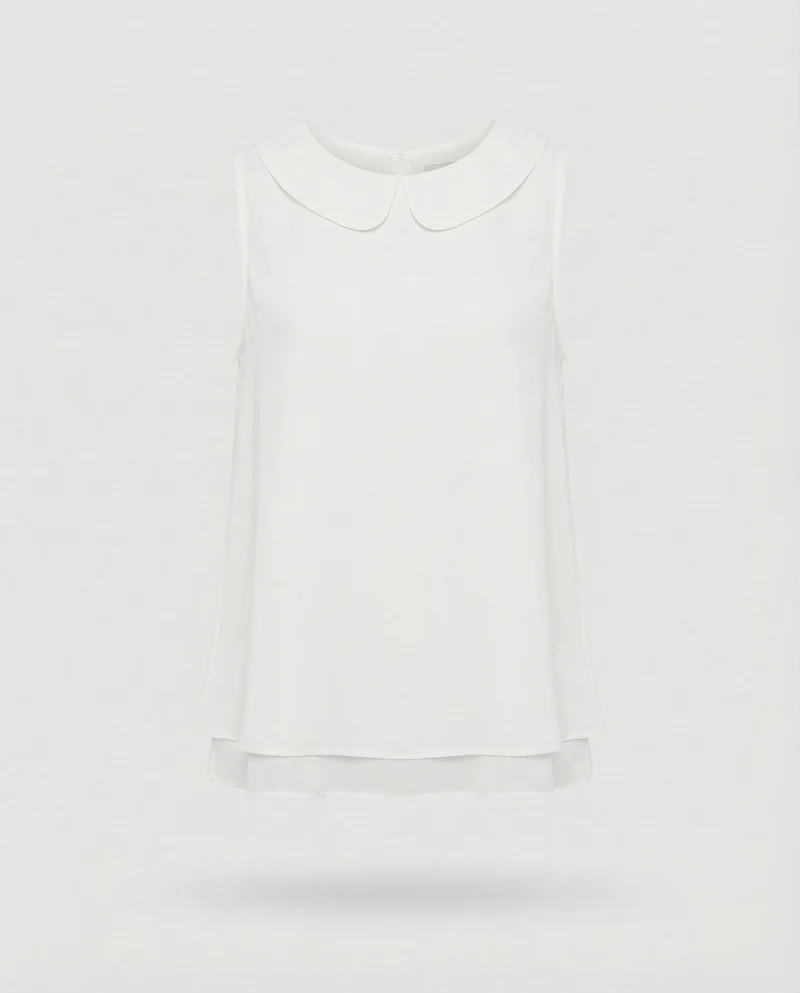 Damen Chiffonbluse Bubikragen Doppellagiger Saum
