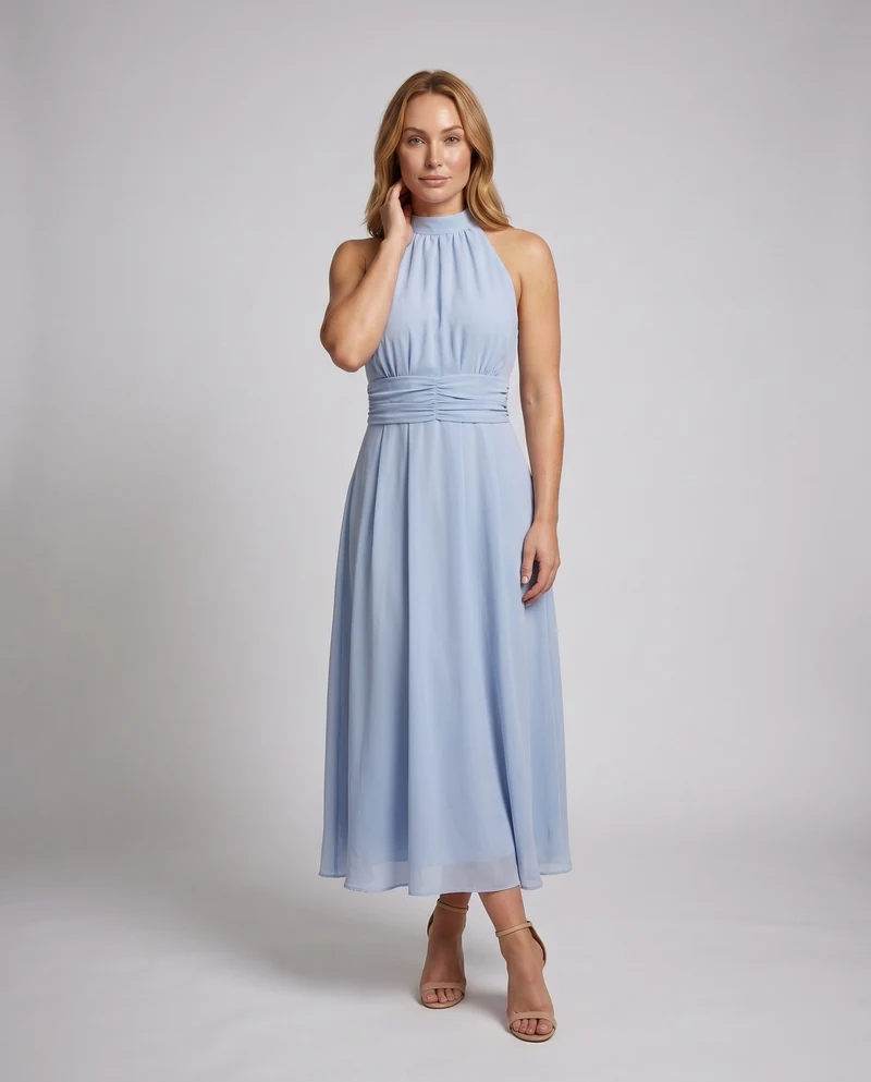 Damen Halterneck Maxikleid mit taillierter Silhouette und fließendem Rock - Vittorelli