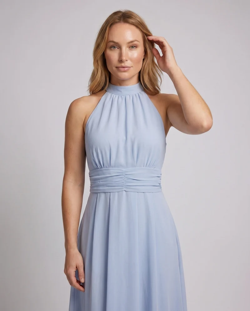 Damen Halterneck Maxikleid mit taillierter Silhouette und fließendem Rock - Vittorelli